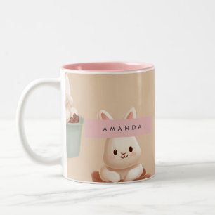 Personalisierte Pastell-Macarons & Mandelmuster Zweifarbige Tasse