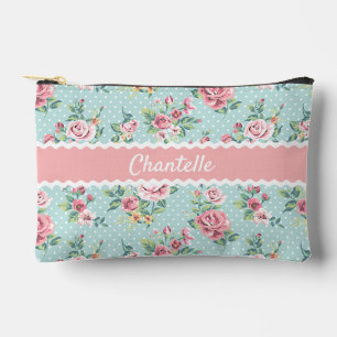 Personalisierte Pastell-Mintgrün-Rosa-Rosen-Kunst Zubehörtasche