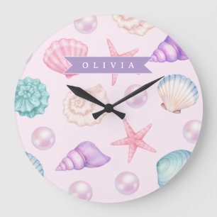 Personalisierte Pastell-Muschel Strand Individuell Große Wanduhr