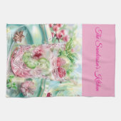 Personalisierte Pastell-Pink- und Grün-Weihnachtsk Geschirrtuch (Horizontal)