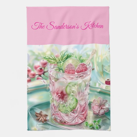 Personalisierte Pastell-Pink- und Grün-Weihnachtsk Geschirrtuch (Vertikal)