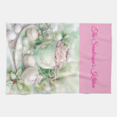 Personalisierte Pastell-Pink- und Grün-Weihnachtsk Geschirrtuch (Horizontal)