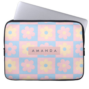 Personalisierte Pastell Rosa Blau Retro Gänseblümc Laptopschutzhülle