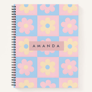 Personalisierte Pastell Rosa Blau Retro Gänseblümc Notizblock