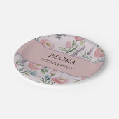 Personalisierte Pastell-Rose und Tulpen Pappteller (Schrägansicht)