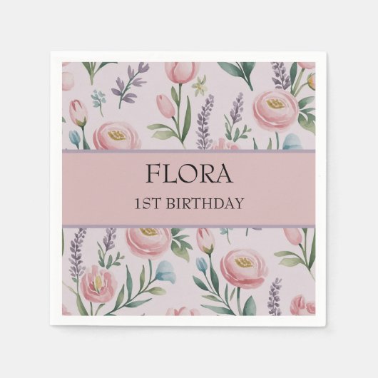 Personalisierte Pastell-Rose und Tulpen Serviette (Vorderseite)