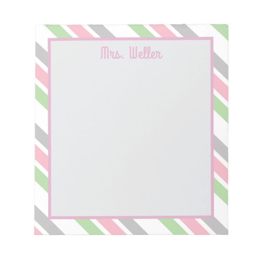 Personalisierte Pastell Stripe Lehrer Geschenk Notizblock (Vorderseite)