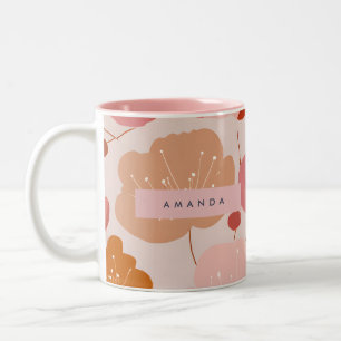 Personalisierte Pastell-Warme Retro-Blumen-Ästheti Zweifarbige Tasse
