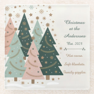 Personalisierte Pastell-Weihnachtsbäume für die Fe Glasuntersetzer