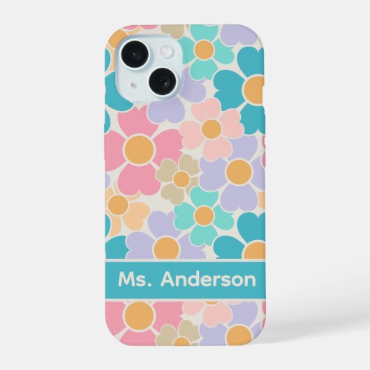 Personalisierte Pastellblumen iPhone 15 Hülle (Rückseite)
