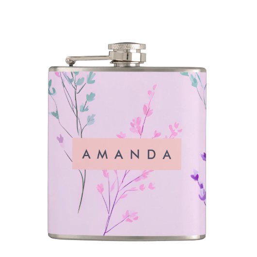 Personalisierte Pastellblüte, elegant Flachmann (Vorderseite)