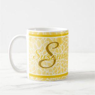 Personalisierte Pastellgelbe Dahlien Kaffeetasse