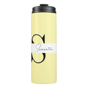 Personalisierte Pastellgelbe Monogramm Thermosbecher