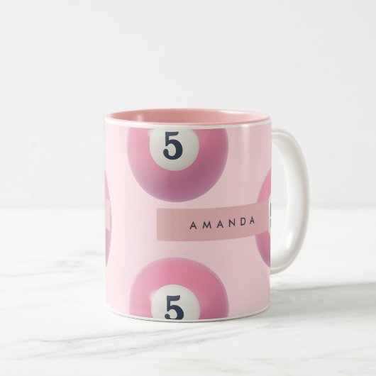 Personalisierte Pastellpink Nummer 5 Billard Ball Zweifarbige Tasse (VorderseiteRechts)