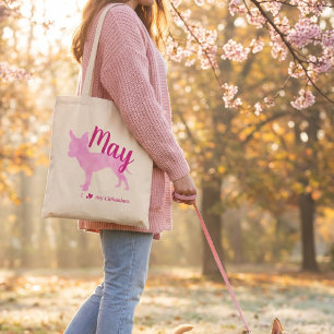 Personalisierte Pastellrosa Chihuahua-Silhouette-T Tragetasche