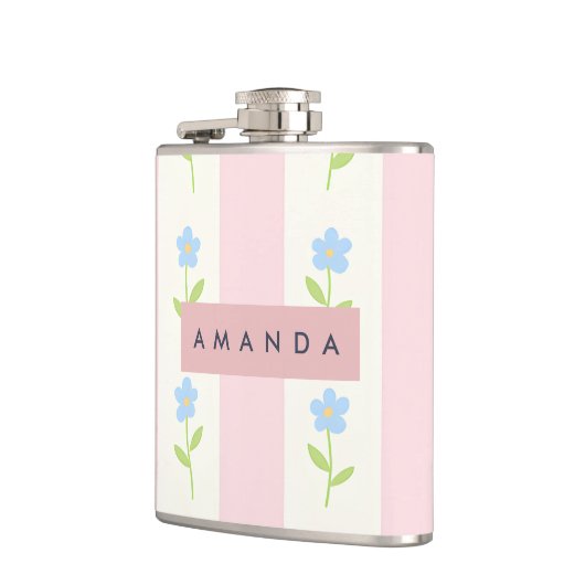 Personalisierte Pastellstreifen mit Blume Flachmann (Links)