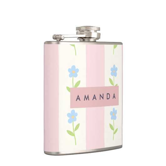 Personalisierte Pastellstreifen mit Blume Flachmann (Rechts)