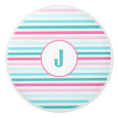 Personalisierte Pastellstreifen-Monogramm Keramikknauf (Vorderseite)