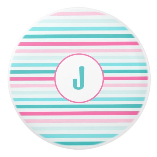 Personalisierte Pastellstreifen-Monogramm Keramikknauf (Vorderseite)