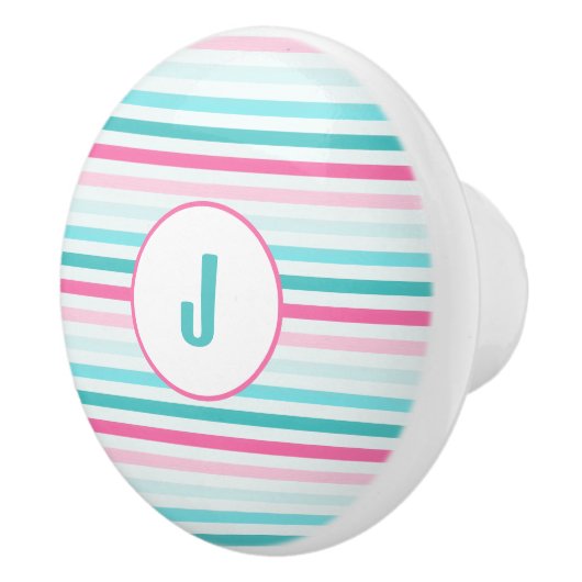 Personalisierte Pastellstreifen-Monogramm Keramikknauf (Rechts)