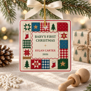 Personalisierte Patchworkdecke zum ersten Weihnach Keramikornament