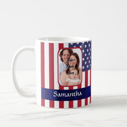 Personalisierte patriotische amerikanische Flagge Kaffeetasse (Links)