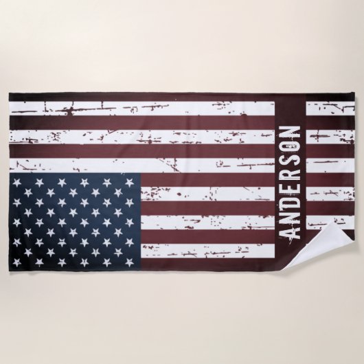 Personalisierte Patriotische Stars Streifen amerik Strandtuch (Vorderseite)