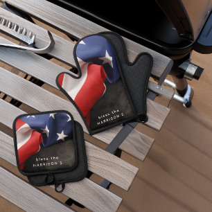 Personalisierte patriotische USA-Flagge Ofenhandschuh & Topflappen-Set