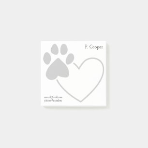 Personalisierte Paw Print on Heart Post-it Klebezettel
