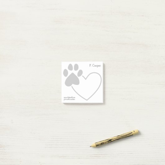 Personalisierte Paw Print on Heart Post-it Klebezettel (Auf Schreibtisch)