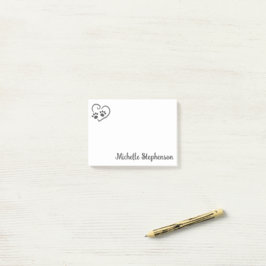 Personalisierte Paw-Prints im Herzen mit Namen Post-it Klebezettel (Auf Schreibtisch)