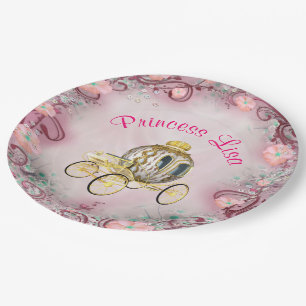 Personalisierte Peach Floral Prinzessin verzaubert Pappteller