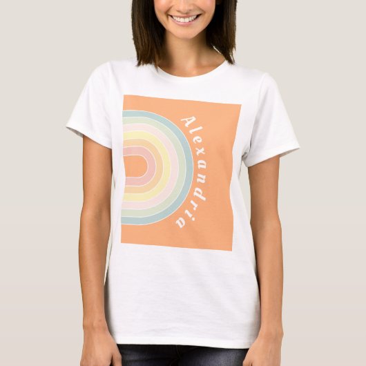 Personalisierte Peach Retro Regenbogen T-Shirt (Vorderseite)