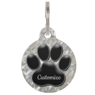 Personalisierte Pearl Black Paw Print Haustiermarke