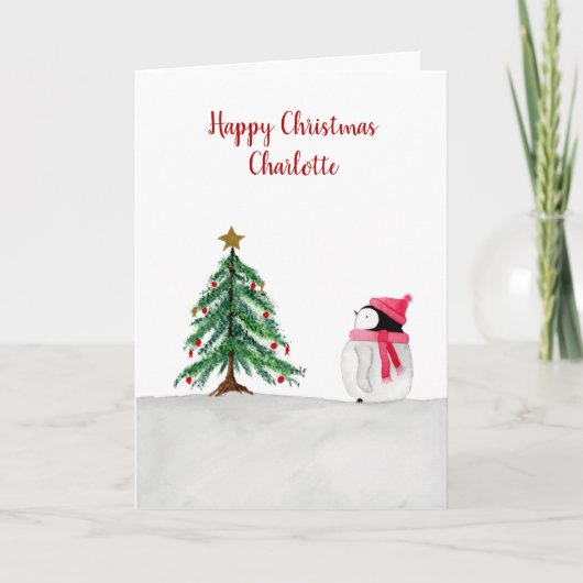 Personalisierte Peggy Penguin Weihnachtskarte Karte (Vorderseite)