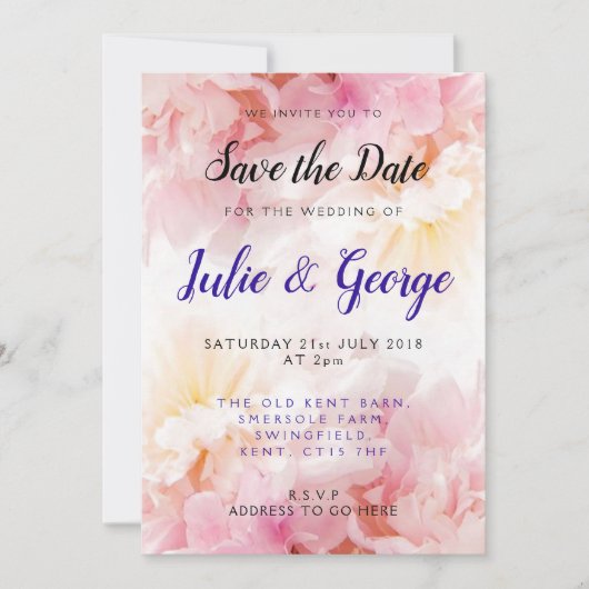 Personalisierte Peony Wedding speichern das Datum Einladung (Vorderseite)