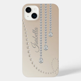Personalisierte Perle und Diamanten auf Beige iPhone 14 Plus Hülle