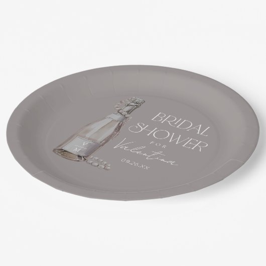 Personalisierte Perlen + Prosecco-Brautparty Pappteller (Schrägansicht)