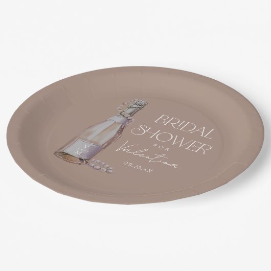 Personalisierte Perlen + Prosecco-Brautparty Pappteller (Schrägansicht)