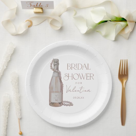 Personalisierte Perlen + Prosecco-Brautparty Pappteller (Hochzeit)
