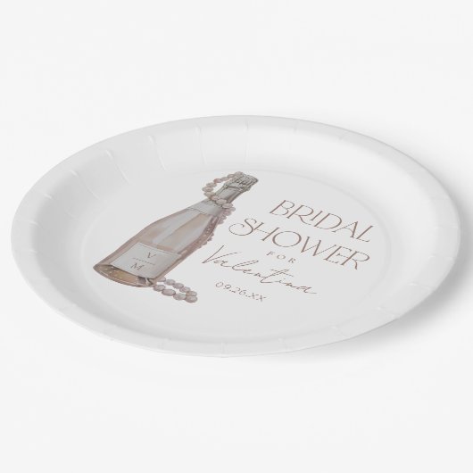 Personalisierte Perlen + Prosecco-Brautparty Pappteller (Schrägansicht)