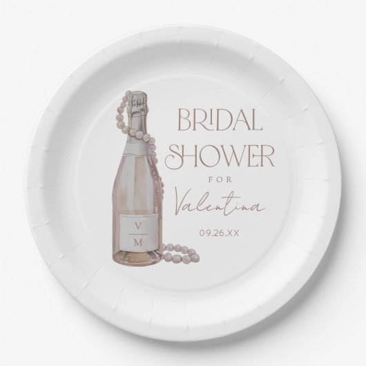 Personalisierte Perlen + Prosecco-Brautparty Pappteller (Vorderseite)