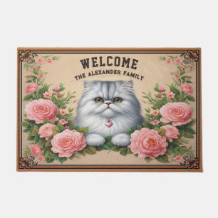 Personalisierte persische Katze Stilvolle Blumenwi Fußmatte