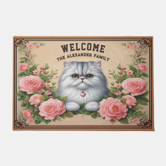 Personalisierte persische Katze Stilvolle Blumenwi Fußmatte (Vorderseite)