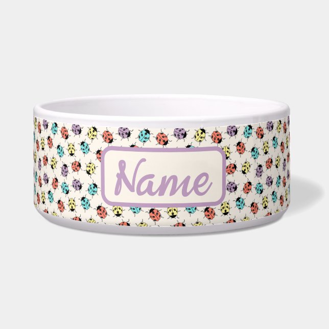 Personalisierte Pet Bowl mit farbenfrohen Ladybugs Napf (Vorderseite)