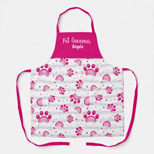 Personalisierte Pet Groomer Pink Paw Schürze (Vorderseite)