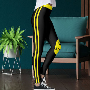 Personalisierte Pet Mama Gelb Schwarz Streifen Sty Leggings