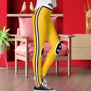 Personalisierte Pet Mama Gelb Schwarz Weiß Gestrei Leggings