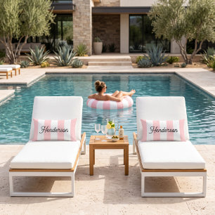Personalisierte Petal Pink und White Cabana Streif Kissen Für Draußen