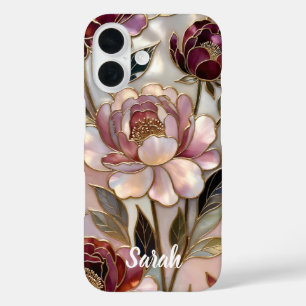 Personalisierte Pfingstrosen-Handyhülle Blush Gold iPhone 16 Hülle